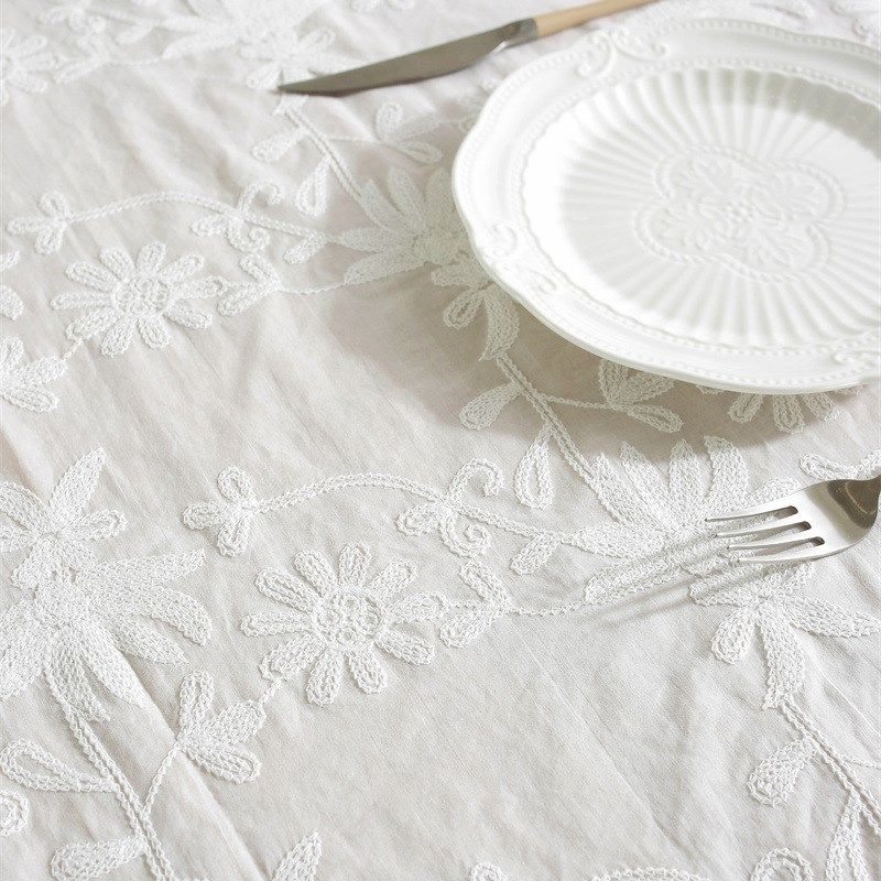 欧式田园白色立体绣花全棉防水防油荷叶边茶几台布餐桌布盖布盖巾,淘宝优惠券,粉丝福利购,淘宝优惠卷