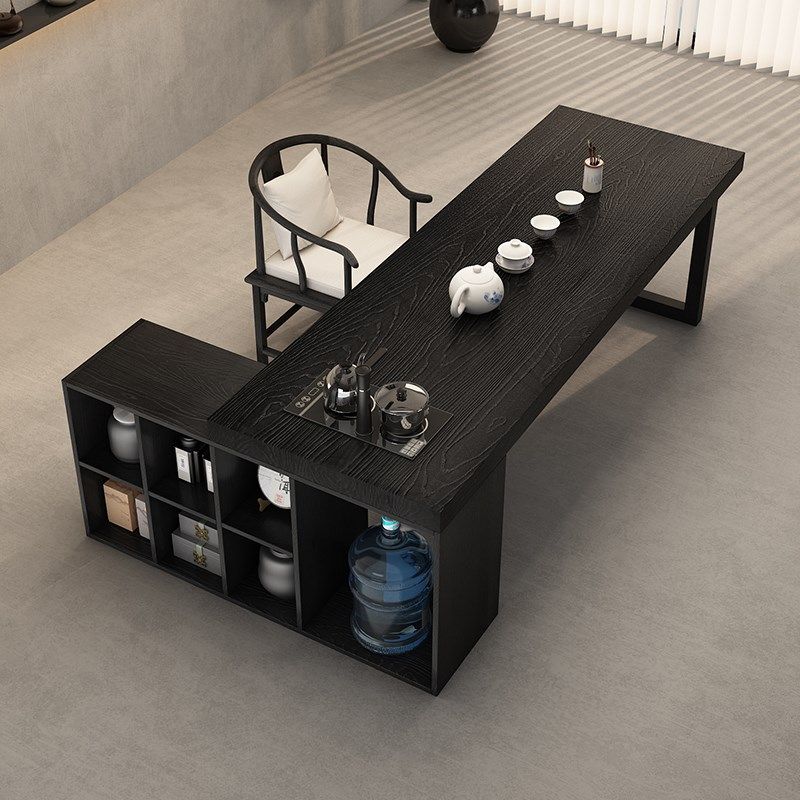 侘寂风全实木桌柜一体黑色碳化茶桌办公室家用客厅茶台茶桌椅,淘宝优惠券,粉丝福利购,淘宝优惠卷