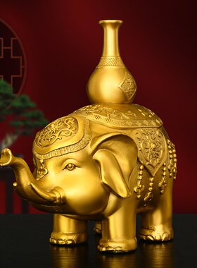 黄铜大象摆件卷鼻象平安如意象店铺开业送礼铜吸水象吉祥物福象