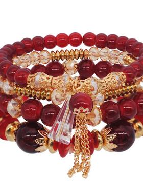4PCS Imitation Crystal Bracelet Multilayer Beaded Bohemian S