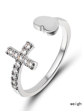1PC Silver Color Alloy Rhinestone Cross Ring Geometric Heart