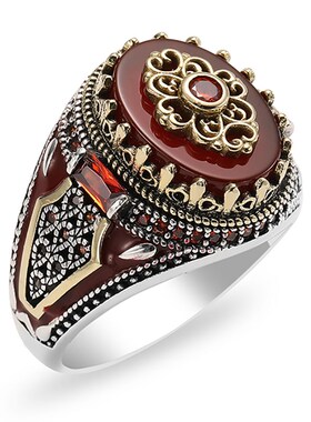 Retro Luxury Natural Green Stone Turkish Handmade Crown Ring