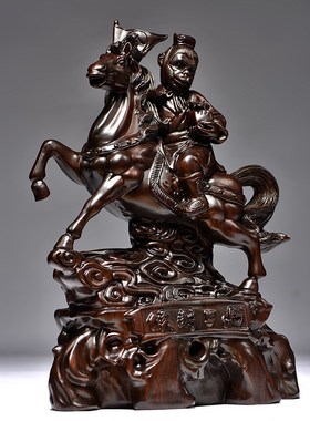 黑檀木雕马上封侯摆件家居客厅办公装饰品红木工艺品事业桌面礼品