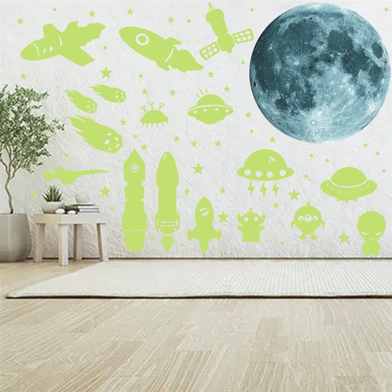 夜光外星飞船荧光墙贴儿童房间墙面装饰自粘创意卡通发光月球贴纸,淘宝优惠券,粉丝福利购,淘宝优惠卷