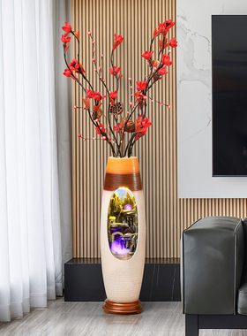 现代循环流水生财喷泉摆件客厅水景装饰电视柜旁边落地加湿器花瓶