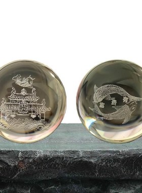 假山喷泉流水球配件鱼缸转运盘景摆件中式玻璃珠水晶球