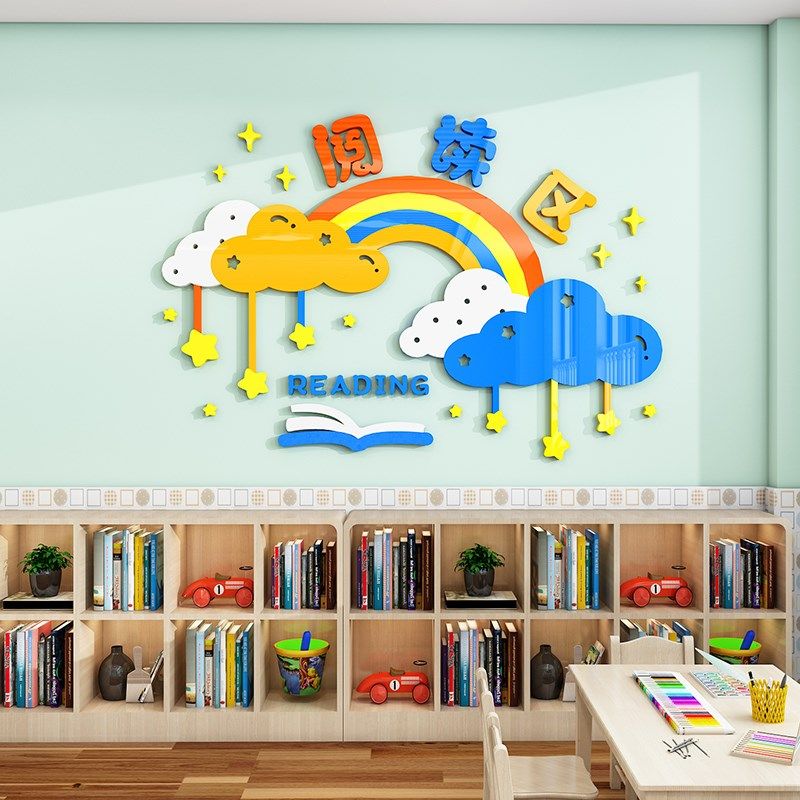 儿童阅读区布置装饰幼儿园图书角主题墙环创绘本馆教室文化墙贴纸,淘宝优惠券,粉丝福利购,淘宝优惠卷