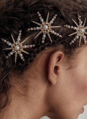 Fashion Star Rhinestone Pearl Hair Pin for Women Bride Bling