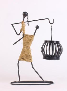 创意铁艺麻绳女孩灯笼烛台家用装饰艺术摆件客厅铁艺工艺品灯笼