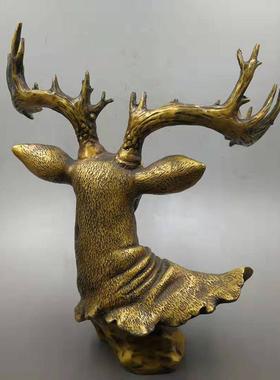 黄品铜头工艺礼摆设468586黄铜角梅花鹿鹿工艺摆鹿设家居装饰铜器