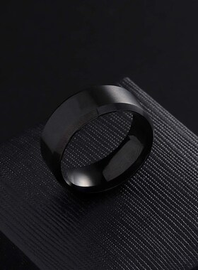 Fashion Mens Smooth Black Stainless Steel Rings Width