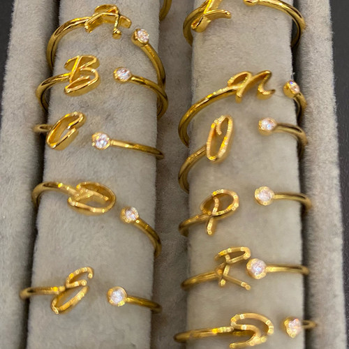 A-Z Initial Rings for Women Open Adjustable Stainless Steel - 图1