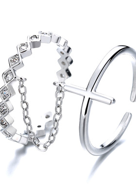 Punk Cool Cross Rings For Women Men Silver Color Adjustable