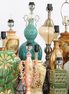 孤品-欧式复古手绘陶瓷台灯卧室床头柜灯客厅民宿样板间装饰摆件