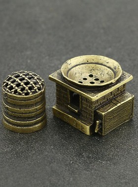 仿古纯黄铜迷你蒸笼香薰炉小摆件古玩蒸蒸日上开业礼品家居摆设