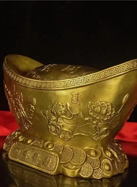 黄铜金元宝摆件特大号聚宝盆存钱罐商铺办公室前台工艺品客厅摆设