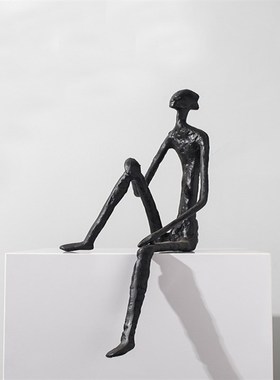 抽象极简铸铁黑人雕塑吊脚坐姿人物摆件客厅电视柜玄关家居艺术品