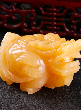 复古岫玉原石龙龟摆件 黑曜石雕黄玉石头家居客厅办公室装饰 龙头