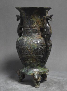 仿古青铜器龙瓶铜瓶投壶工艺品摆件家居装饰复古博古架玄关