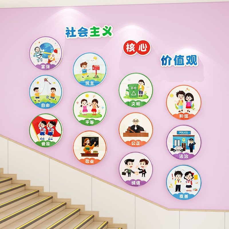 社会主义核心价值观墙贴幼儿园教室布置墙面装饰楼梯环创主题墙,淘宝优惠券,粉丝福利购,淘宝优惠卷