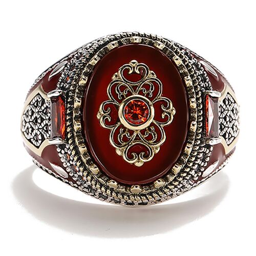 Retro Luxury Natural Red Stone Turkish Handmade Crown Ring I - 图1