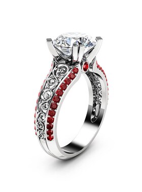 Zhenrong New Ruby Through Flower Ring Micro-set 14k Yellow G