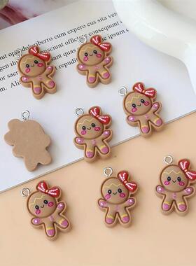 10pcs Resin Lady Gingerbread Charms Christmas Pendant for DI