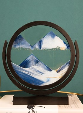 创意解压翻转圆盘3d山水立体动态玻璃流沙画沙漏摆件酒柜客厅装饰