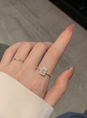 Classic Moissanite Wedding Engagement Square Lucky Ring for
