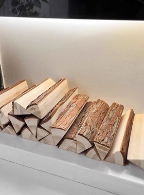 壁炉真火木柴装饰原木实木带皮摆件木材木头劈柴柴火橱窗背景陈列