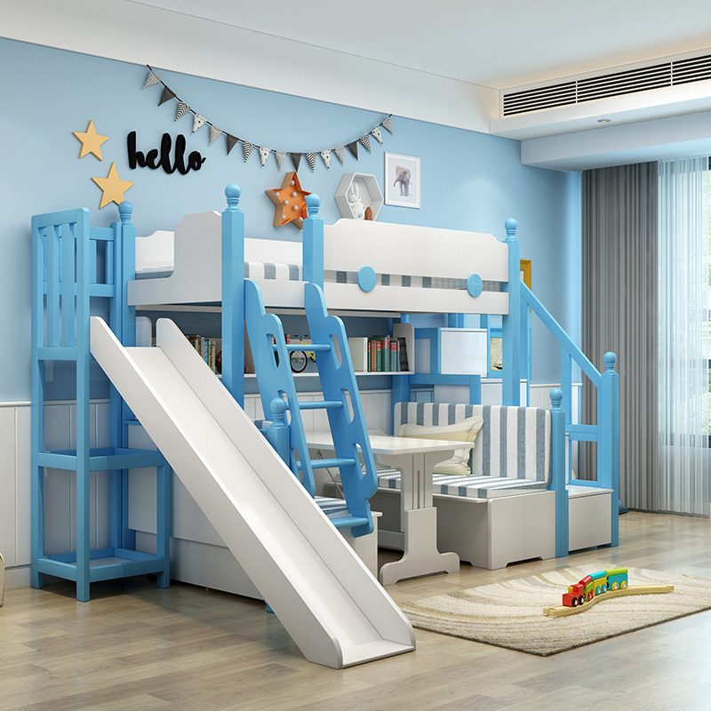 实木儿童上下床梯柜滑梯床双层床子母床上床下桌高低床带升降书桌,淘宝优惠券,粉丝福利购,淘宝优惠卷