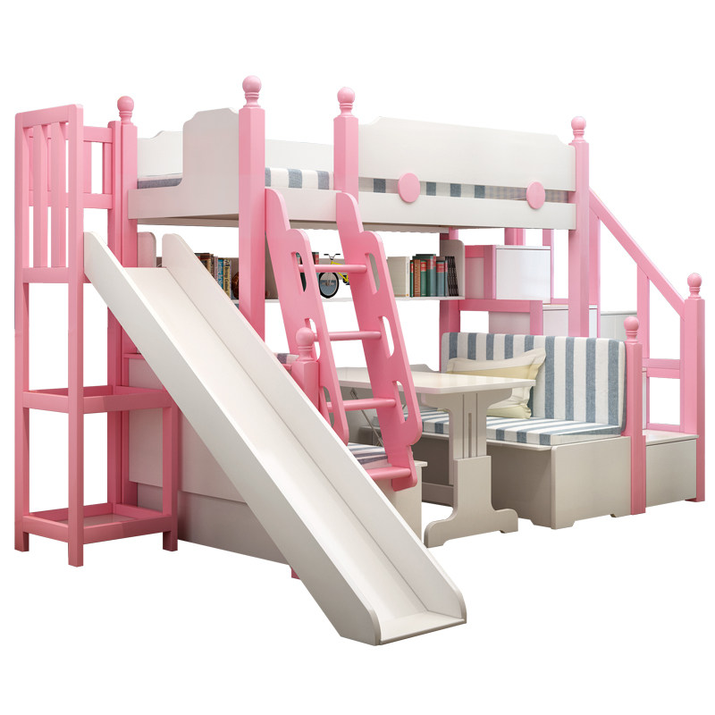 实木儿童上下床梯柜滑梯床双层床子母床上床下桌高低床带升降书桌,淘宝优惠券,粉丝福利购,淘宝优惠卷