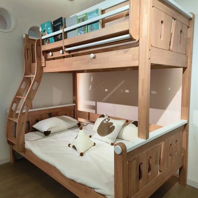 红橡色书架款子母床上下双层护栏床书架步挂梯上下铺宿舍床,淘宝优惠券,粉丝福利购,淘宝优惠卷