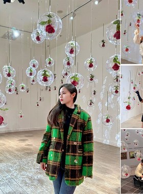 玫瑰星球吊顶网红打卡墙假花店铺装饰布置拍照道具摆件节日店铺