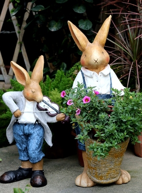 户外花园庭院装饰品摆件兔子花缸园艺动物花盆工艺品雕塑大号创意