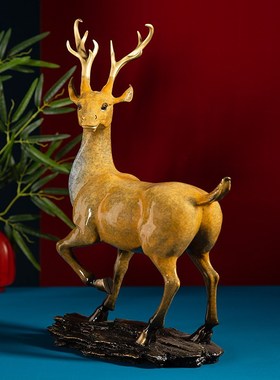黄铜福禄一路平安鹿摆件家居装饰客厅办公室桌面摆设开业高档礼品