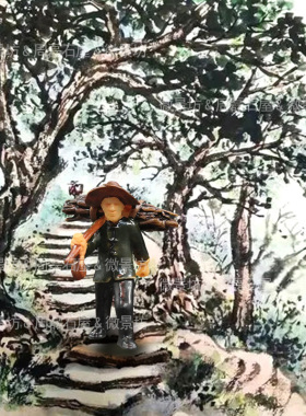 精品树脂古风人物小摆件樵夫奇石枯山水盆景假山沙盘微景造景装饰