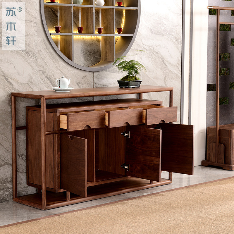 新中式实木餐边柜禅意储物收纳柜简约装饰柜黑胡桃家用门厅玄关柜,淘宝优惠券,粉丝福利购,淘宝优惠卷