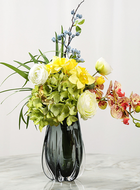 烟灰色琉璃轻奢花瓶艺术摆件客厅样板房茶几玄关插花花器装饰摆设