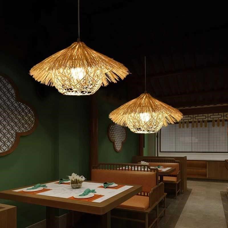 新中式竹艺竹编藤艺藤编店铺农家乐茶室饭店民宿餐厅复古草帽吊灯,淘宝优惠券,粉丝福利购,淘宝优惠卷