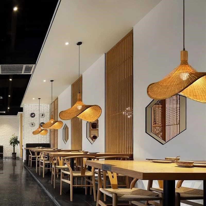 新中式竹艺竹编藤艺藤编店铺农家乐茶室饭店民宿餐厅复古草帽吊灯,淘宝优惠券,粉丝福利购,淘宝优惠卷