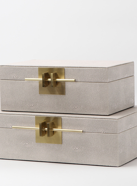 新中式首饰收纳盒金属皮质简约灰色首饰盒装饰品珠宝盒子桌面摆件