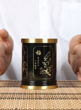 新款梅兰竹菊铜笔筒摆件 铜笔筒书桌摆件