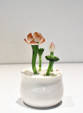 琉璃荷花小盆栽玻璃工艺品摆件创意家居饰品书桌面装饰品生日礼物