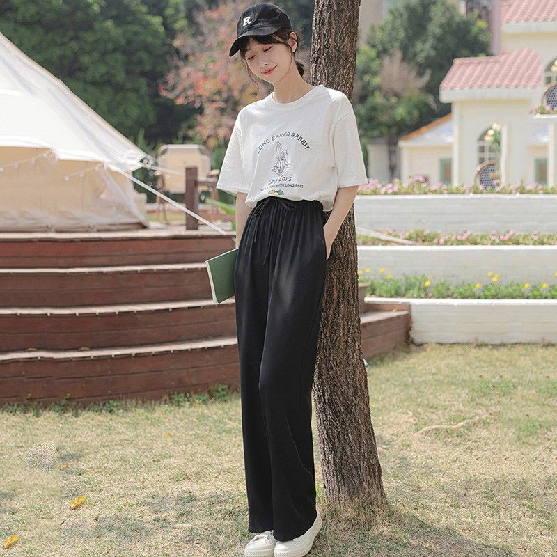 少女夏装新款初中高中学生宽松可爱短袖T恤垂感清凉阔腿裤套装女,淘宝优惠券,粉丝福利购,淘宝优惠卷