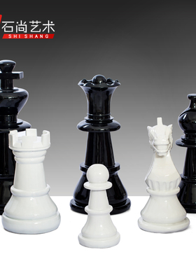 国际象棋国王皇后摆件现代装饰品家居酒吧KTV花园别墅工艺品摆设