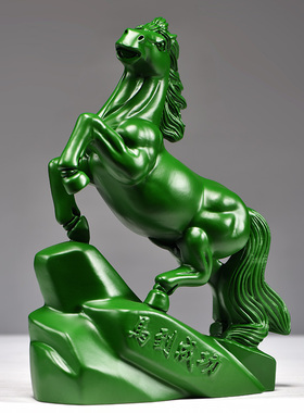 绿色木马摆件马到成功饰品工艺品木马摆件家居实木质雕刻桌面装饰