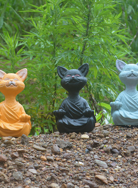 打坐冥想猫咪可爱动物雕塑树脂工艺品摆件庭院 花园摆件 家居装饰