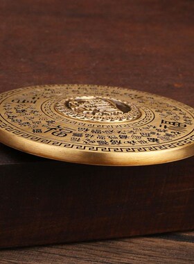 纯黄铜复古实心小罗盘随身携带百福招财进宝日进斗金手把玩件摆件