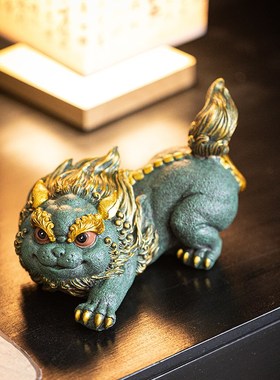创意招财貔貅瑞兽彩金高档青砂石开业乔迁礼品家居客厅桌面装饰品